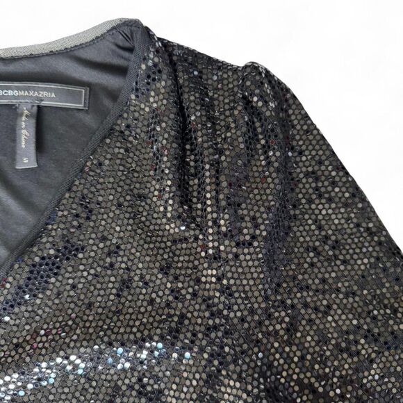 BCBG Maxazria Black Sequin and Feather Cocktail Dress Size S - Picture 6 of 10